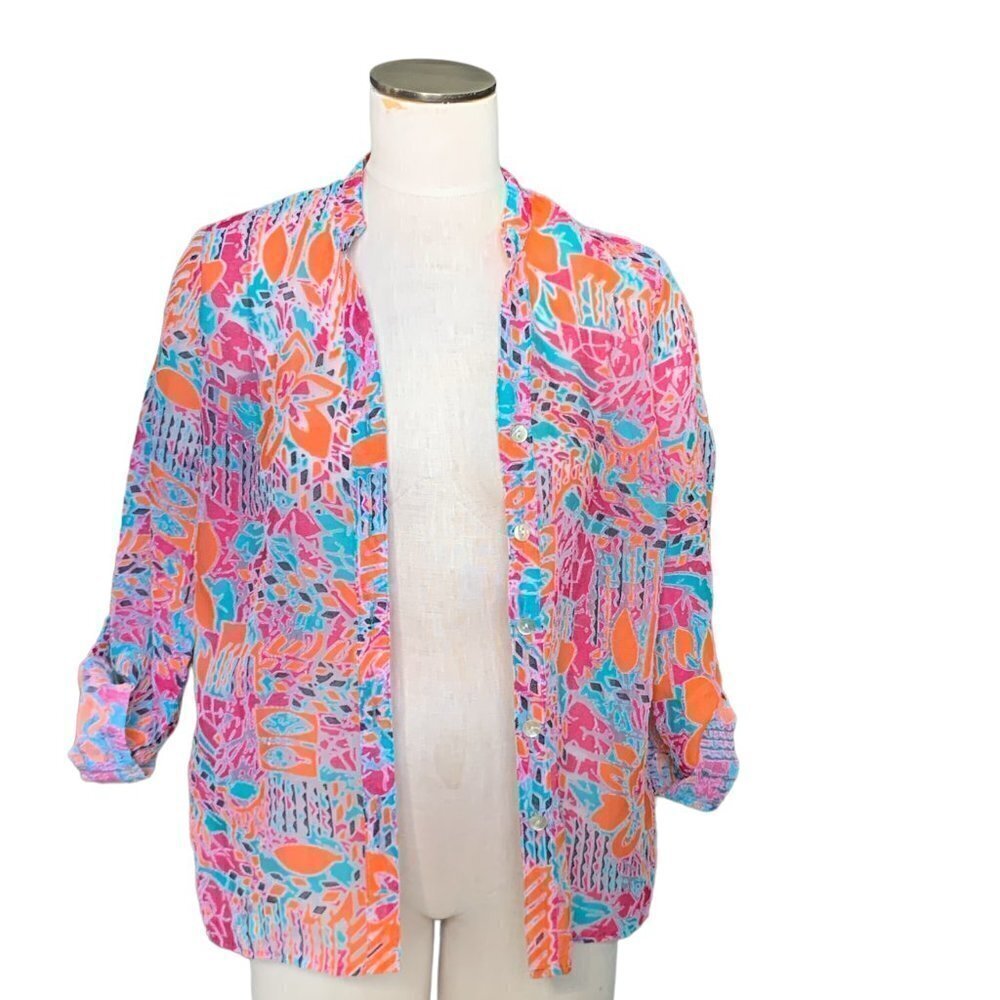 Choices Colorful Mesh-Linen Blend Button Front Ro… - image 5